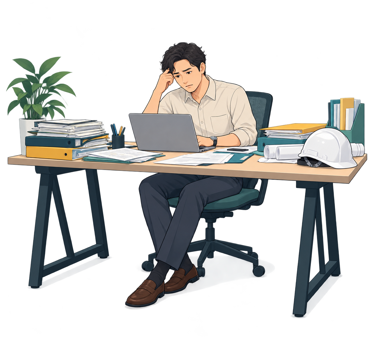 書類や情報の管理に困っている担当者のイラスト